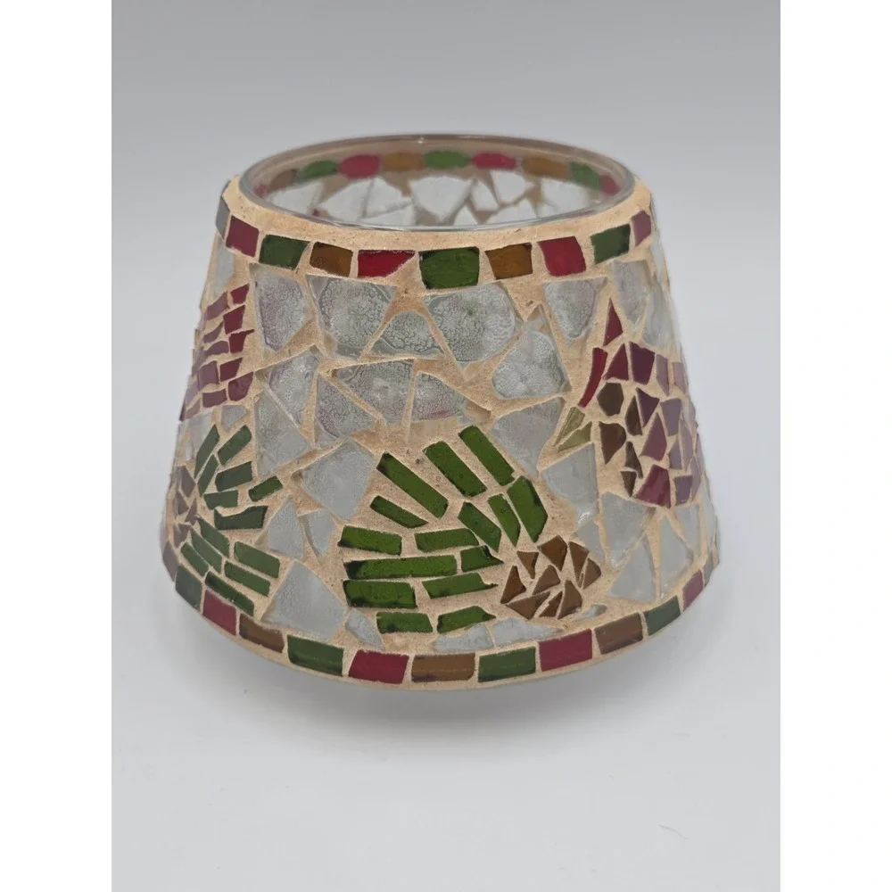 Home Interiors & Gifts Mosaic Broken Glass Candle Lamp Shade Red Cardinal 4